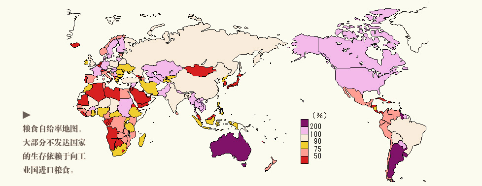 各国粮食自给率地图