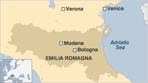 費拉拉(Ferrara)與蒙地拿(Modena)之間形成了一道長達「40公里」的大斷層.gif