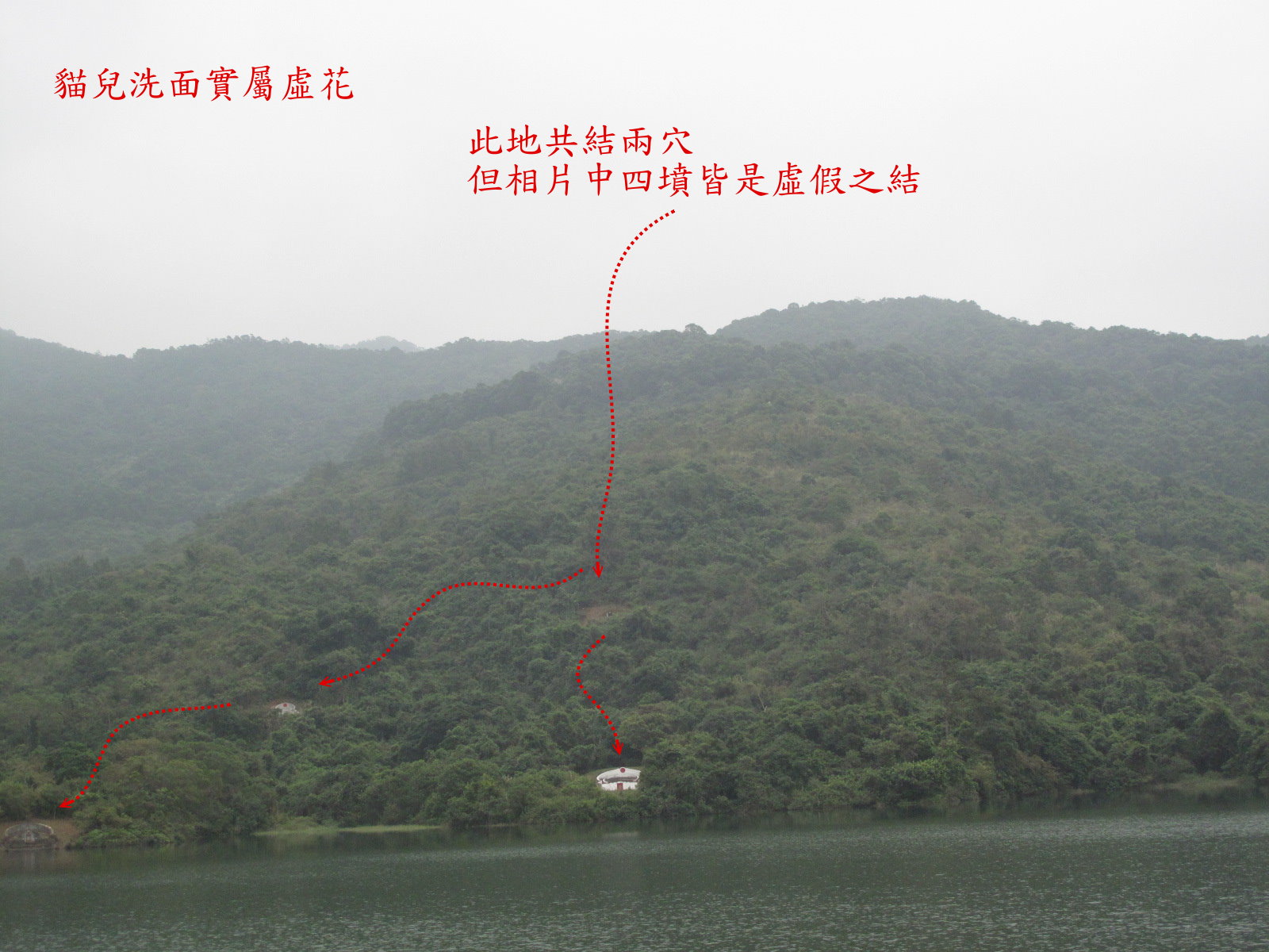 貓兒洗面正照似起頂開肩，龍虎抱穴，實無氣脈，砂水無情。