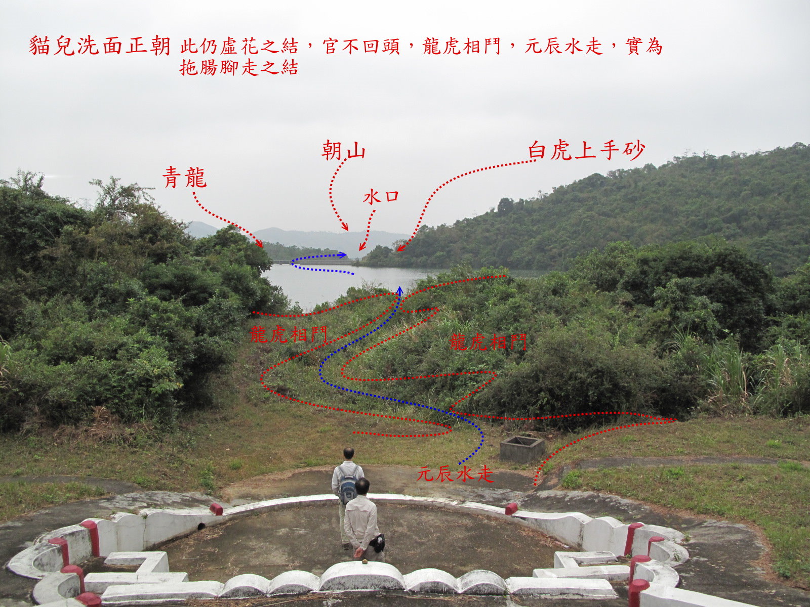 貓兒洗面正照似起頂開肩，龍虎抱穴，實無氣脈，砂水無情。
